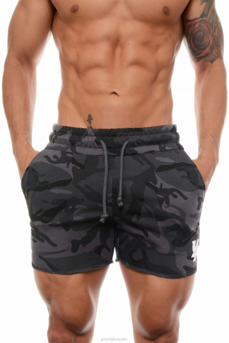 102 pantalones cortos de rizo francés de culturismo hombres YoungLA camuflaje negro 4Z0B648 ropa
