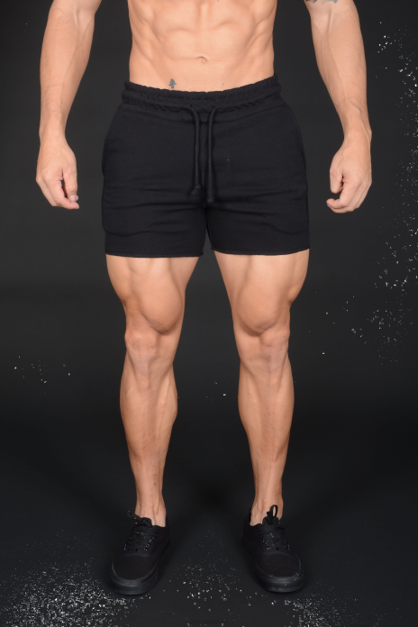 102 pantalones cortos de rizo francés de culturismo hombres YoungLA todo negro 4Z0B646 ropa