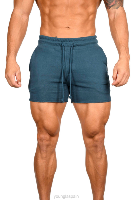 102 pantalones cortos de rizo francés de culturismo hombres YoungLA verde azulado 4Z0B654 ropa