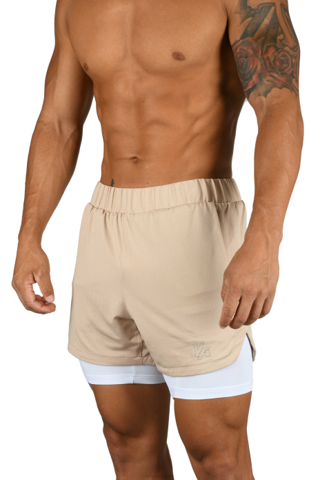 105 pantalones cortos de compresión 2.0 hombres YoungLA beige/blanco 4Z0B568 ropa