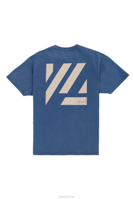 413 camisas bloque de gran tamaño hombres YoungLA azul acero lavado 4Z0B265 ropa