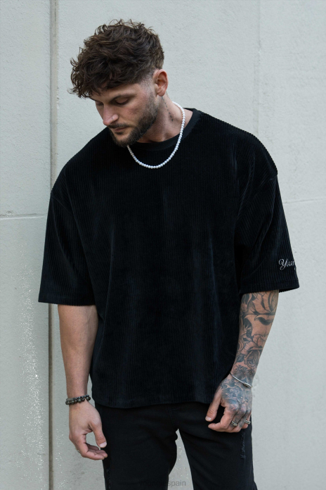 421 camisetas extragrandes de pana hombres YoungLA negro 4Z0B167 ropa