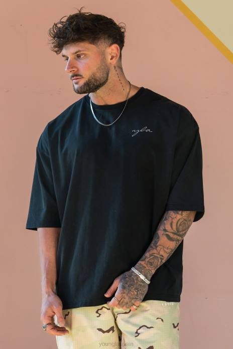 464 camisetas de gran tamaño Skyline hombres YoungLA lavado negro 4Z0B275 ropa