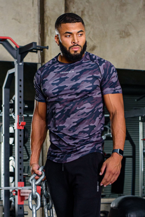 Camisas manga corta línea 440 performance hombres YoungLA camuflaje negro 4Z0B436 ropa