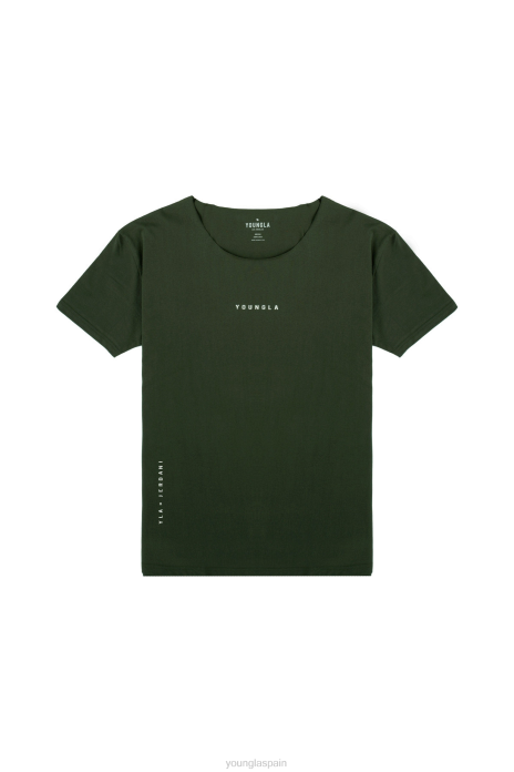 Camiseta 447 con cuello ancho y corte sin rematar hombres YoungLA bosque verde 4Z0B233 ropa