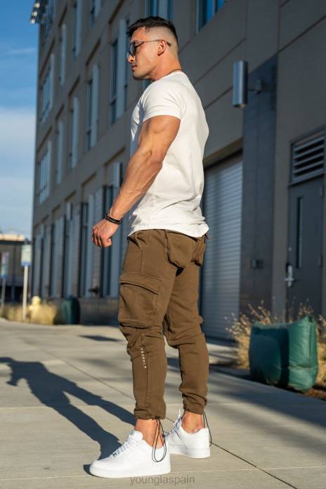 206 joggers de combate rambo hombres YoungLA lavado marrón 4Z0B914 ropa