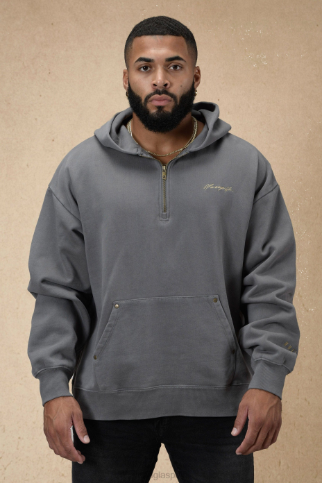 sudadera con capucha y cremallera de un cuarto con remaches 509 hombres YoungLA lavado gris 4Z0B798 ropa