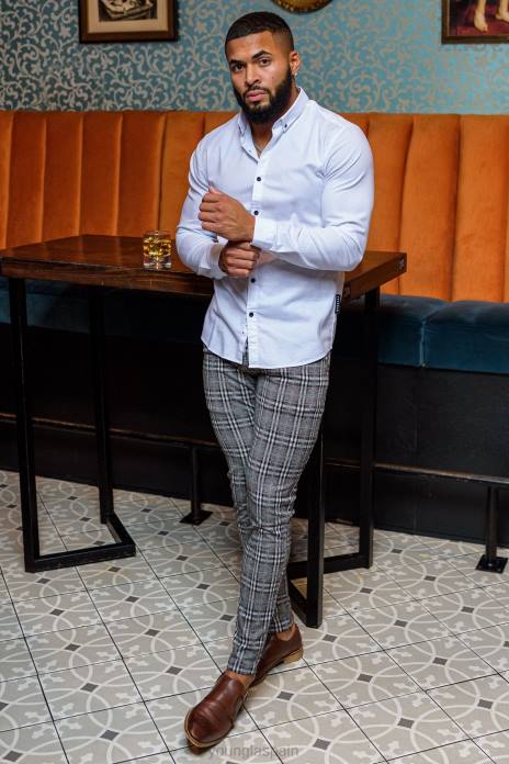 614 pantalones de vestir elegantes hombres YoungLA cuadros grises 4Z0B745 ropa
