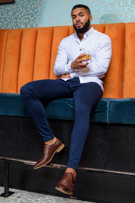 614 pantalones de vestir elegantes hombres YoungLA cuadros grises 4Z0B745 ropa