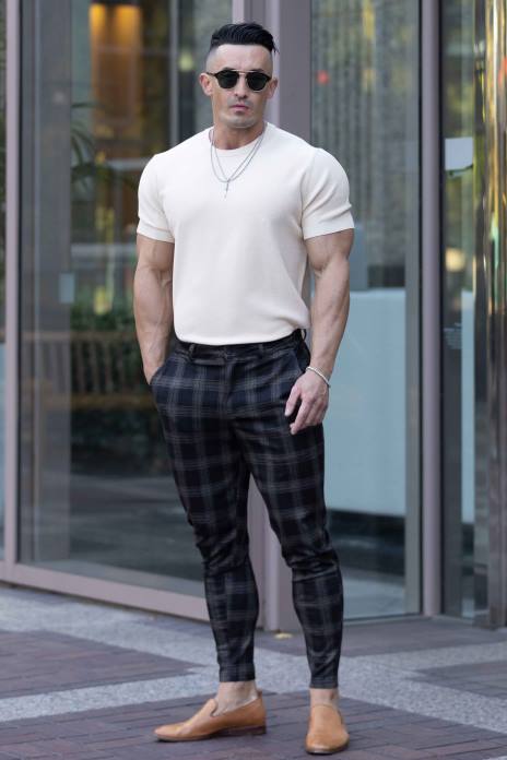 615 nuevos pantalones de vestir hombres YoungLA negro/blanco roto 4Z0B751 ropa