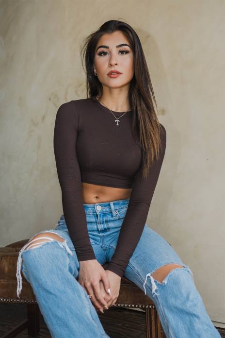 w402 manga larga acanalada mujer YoungLA color topo claro 4Z0B1064 ropa