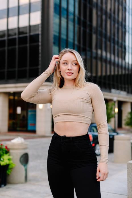 w402 manga larga acanalada mujer YoungLA color topo claro 4Z0B1064 ropa