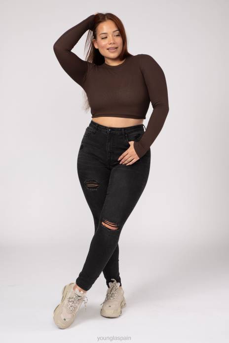 w402 manga larga acanalada mujer YoungLA color topo claro 4Z0B1064 ropa