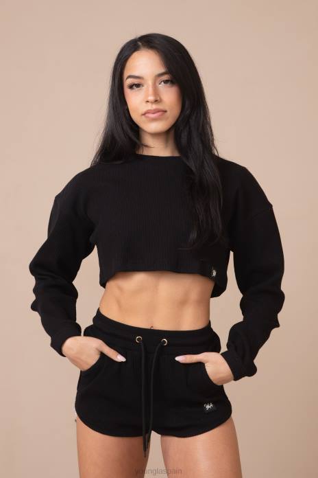 w413 manga larga recortada melocotón mujer YoungLA negro 4Z0B1070 ropa