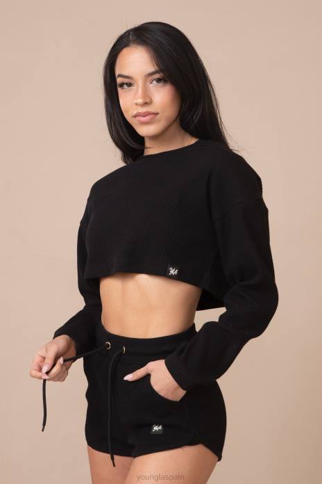 w413 manga larga recortada melocotón mujer YoungLA negro 4Z0B1070 ropa