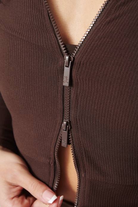 w418 manga larga con doble cremallera mujer YoungLA gris 4Z0B1040 ropa