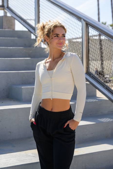 w418 manga larga con doble cremallera mujer YoungLA gris 4Z0B1040 ropa