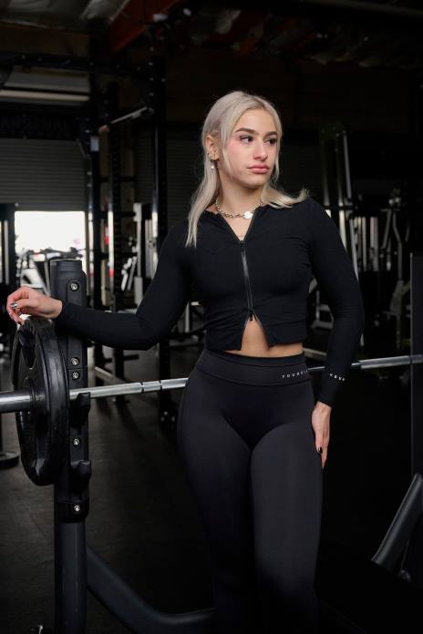 w418 manga larga con doble cremallera mujer YoungLA negro 4Z0B1039 ropa